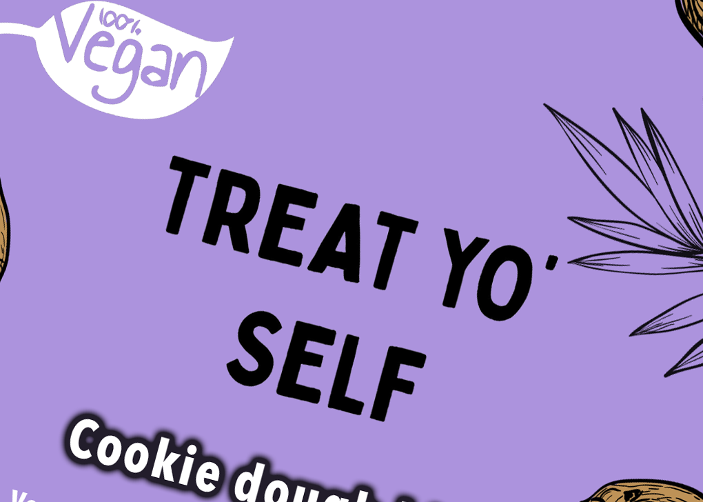Close up of packaging design for Treat Yo' Self Foods