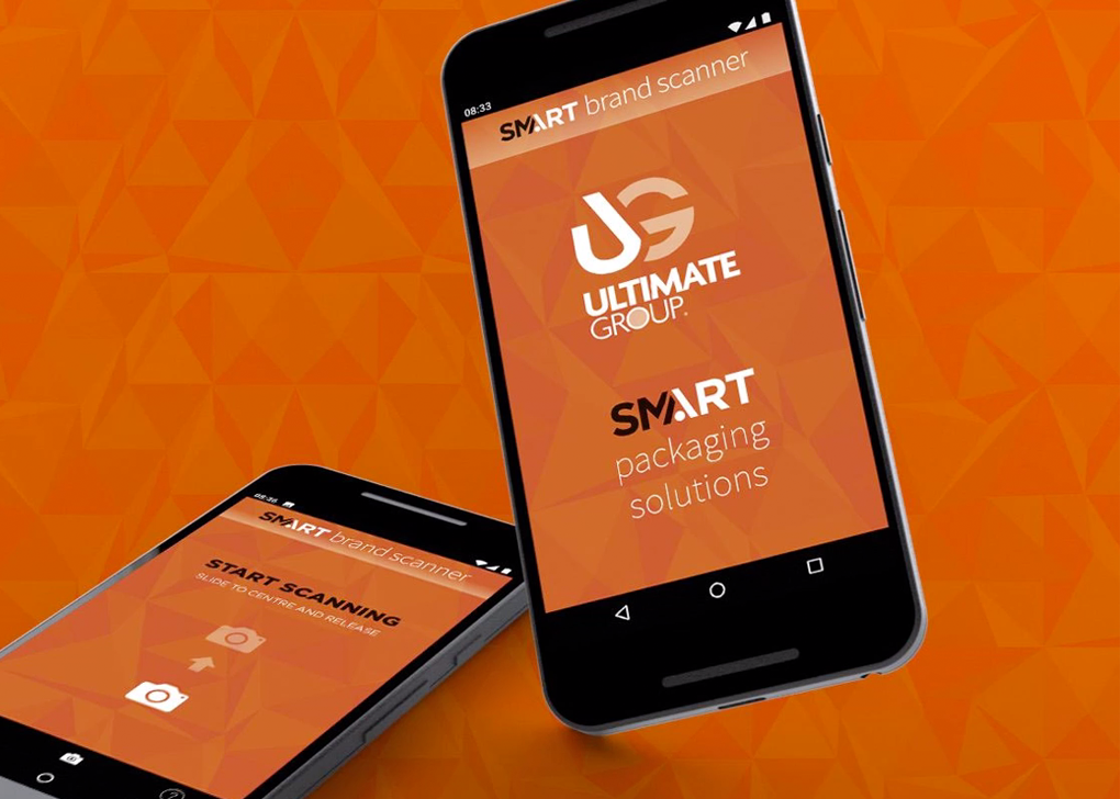 UG branding and Smart sub brand used on a bespoke smartphone scanning app created for Ultimate Group