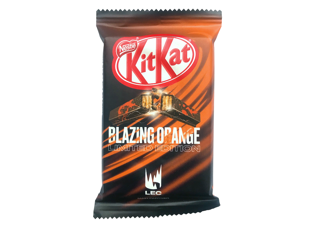Image of a Limited Edition Blazing Orange flavoured KitKat, designed by Proper Creative Ltd