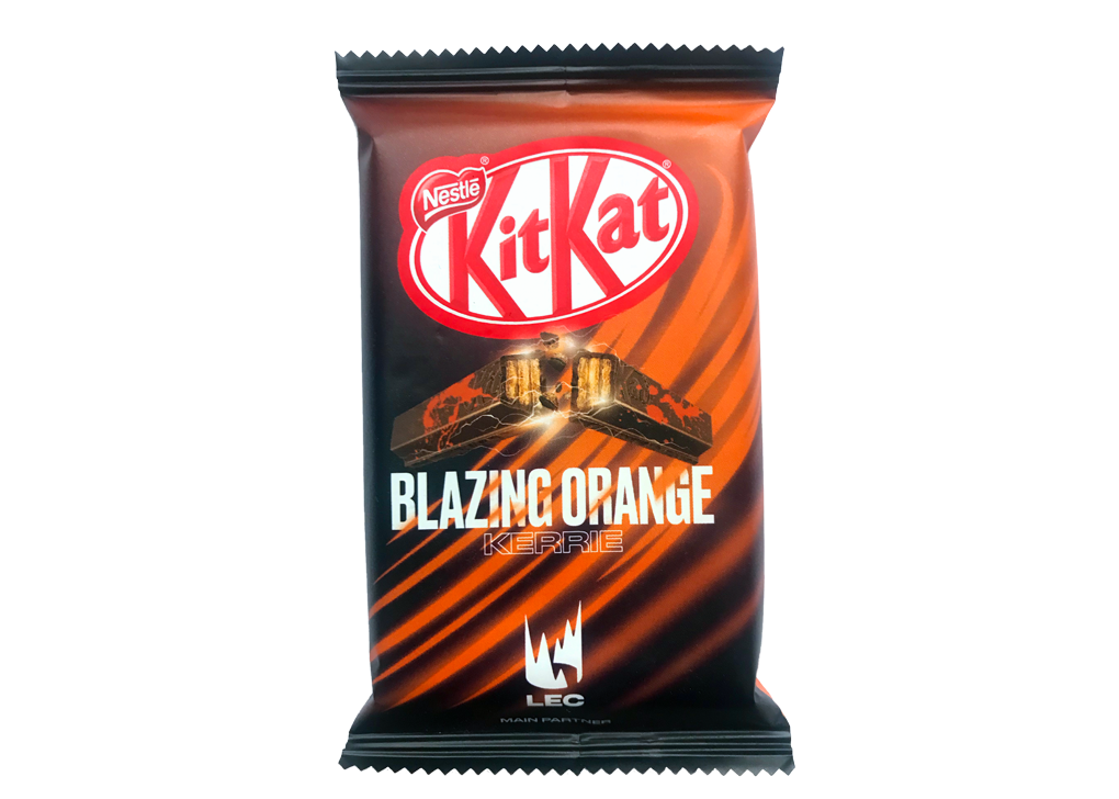 Image of a Limited Edition Blazing Orange flavoured KitKat for Kerry, designed by Proper Creative Ltd